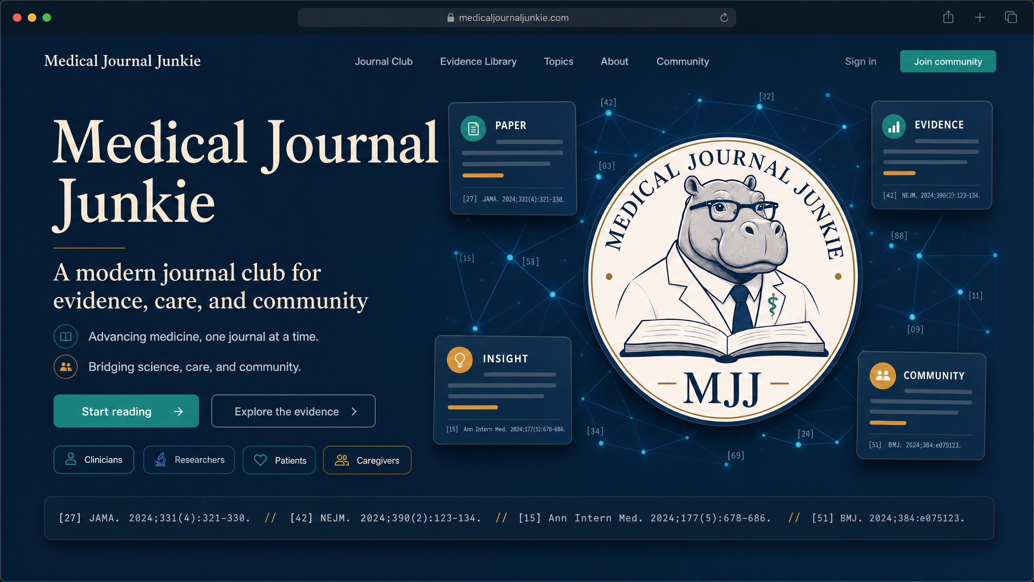 Medical Journal Junkie doctor hippo reading medical evidence